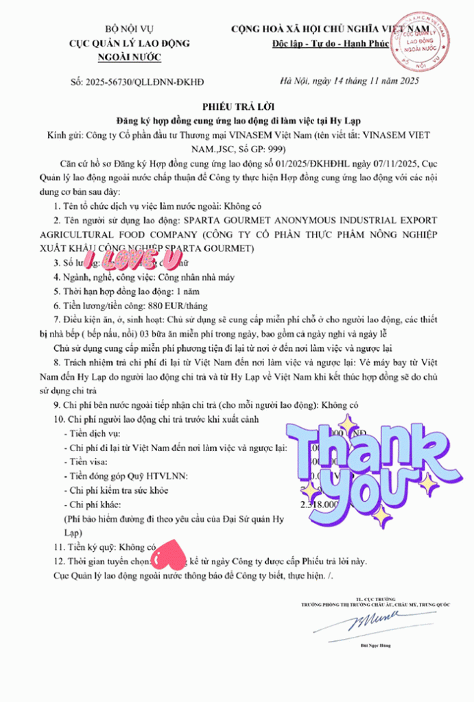 công ty được cấp phép xklđ hy lạp